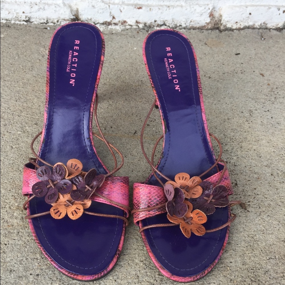 Pink and purple slip on sandals
